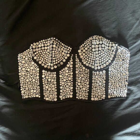 Bustier bralette rhinestones burlesque corset waist cincher - Picture 4 of 5